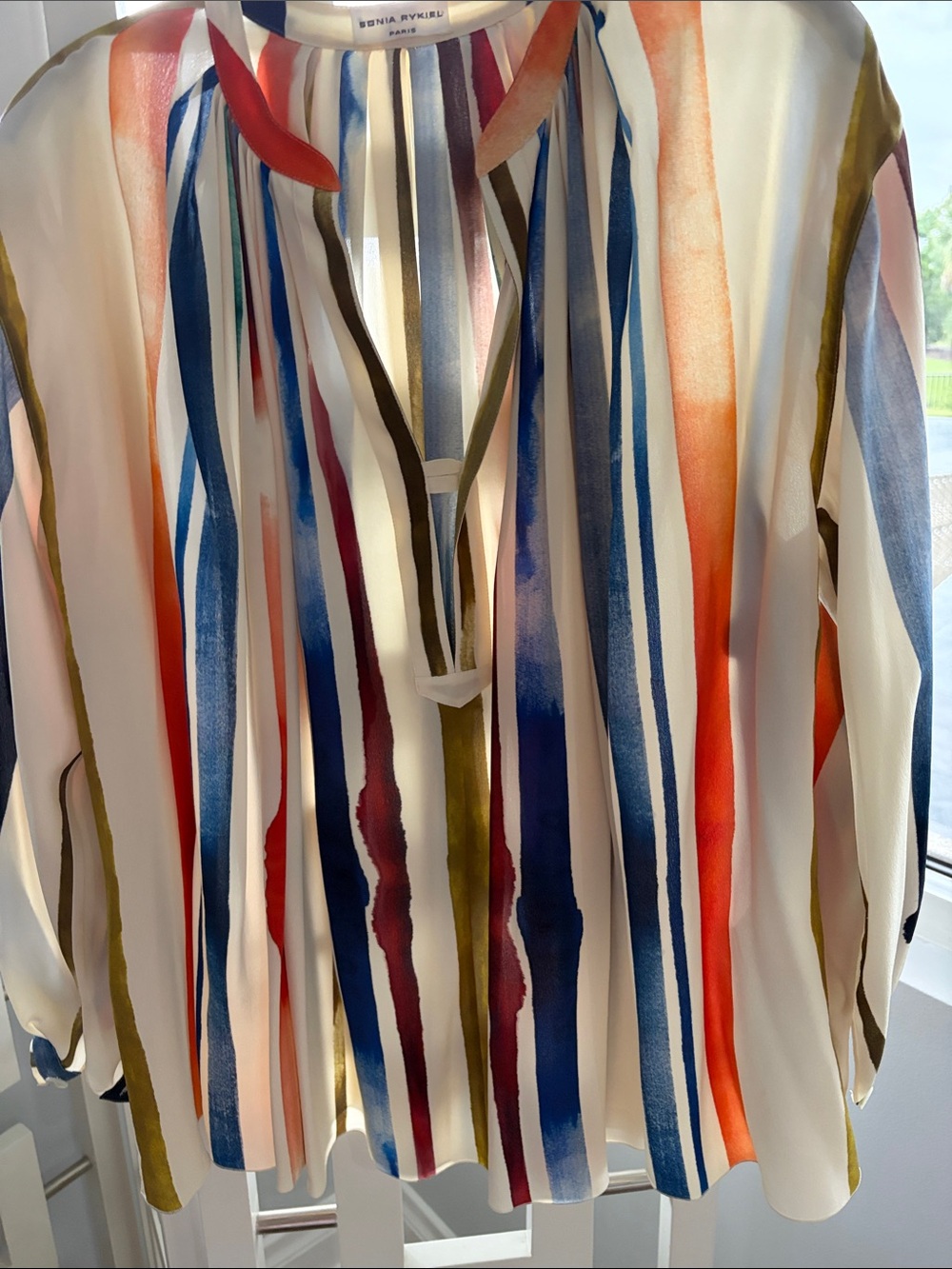 100% silk Sonia Rykiel painterly Vertical Stripe Shirt